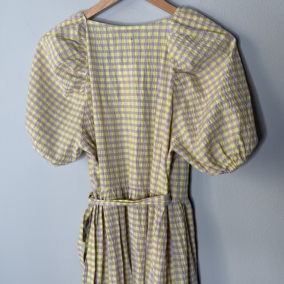 Topshop Seersucker Checker Print Midi Wrap Dress in Purple & Yellow Size 8 NWT - Picture 5 of 10
